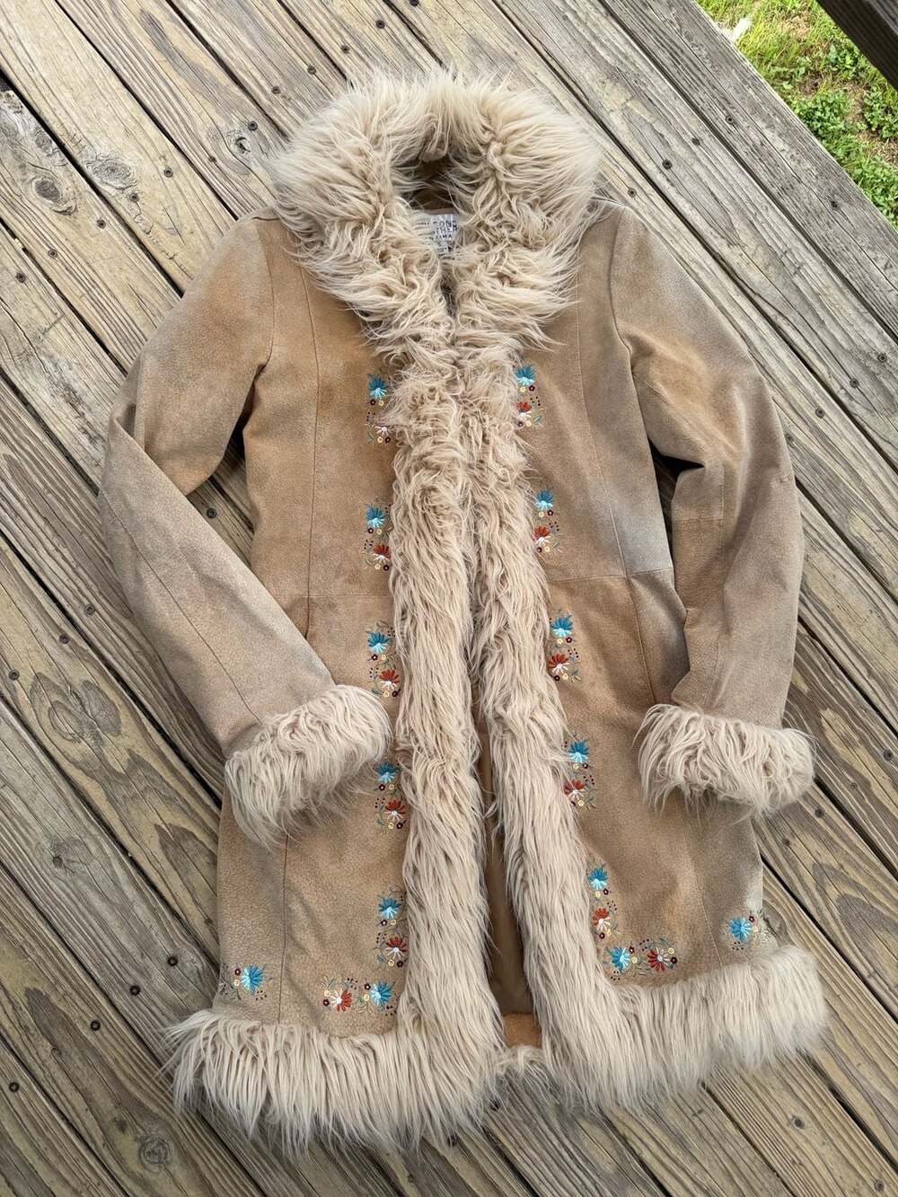 Wilsons Leather Maxima Suede Embroidered Faux Fur Trim Coat Size S - Picture 4 of 16